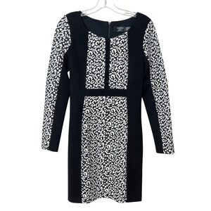 Guess Mori Long‎ Sleeve Bodycon Work Dress Black White Size 6 Office EUC